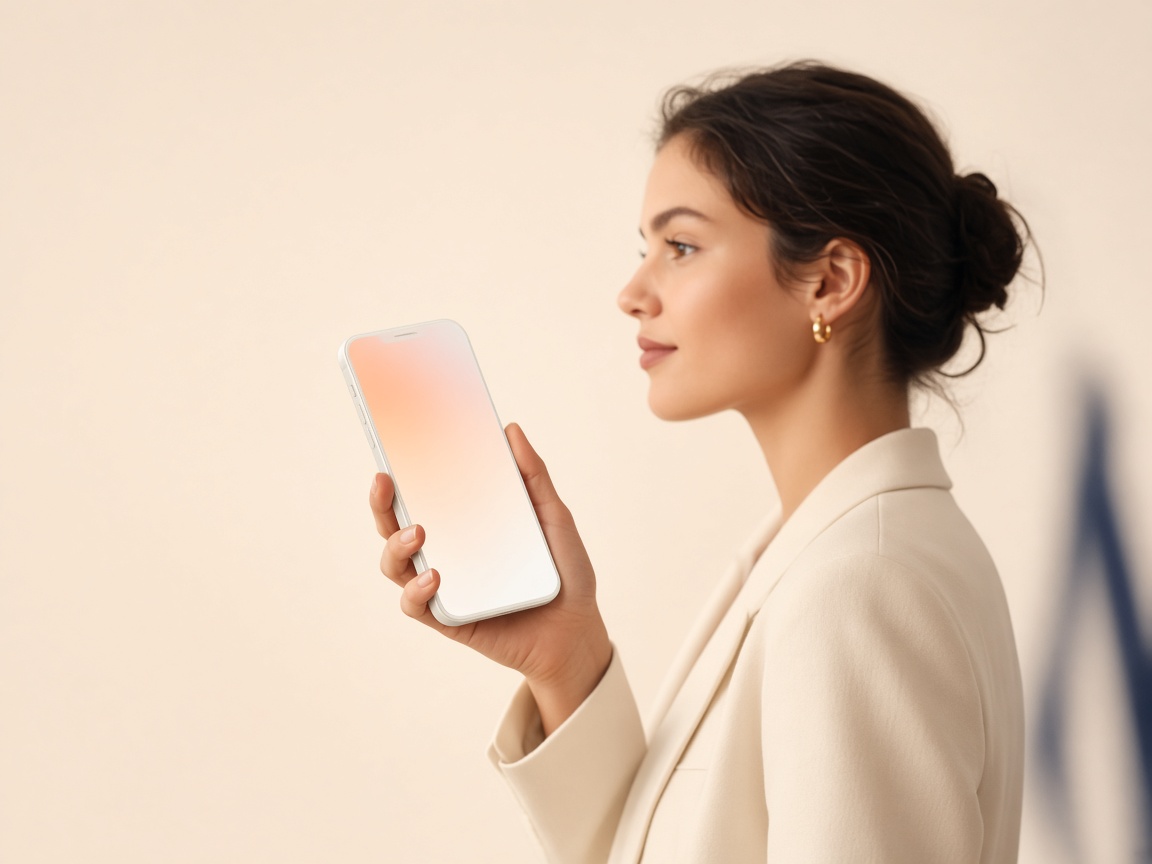 A person holding a phone with a soft peach screen